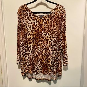 The Limited Women’s Size 1X top/blouse.  Brown, tan and cream leopard print